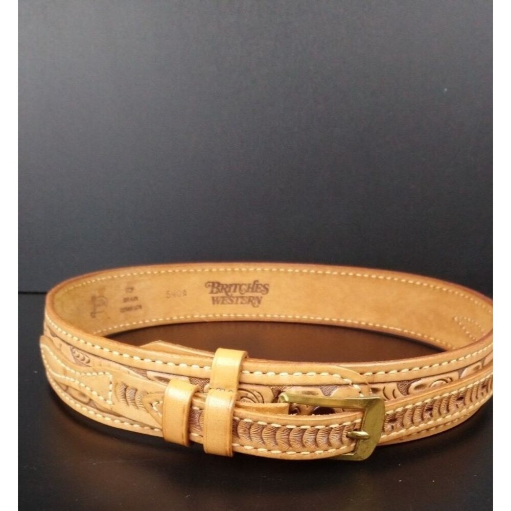 VTG Justin Britches Western Top Grain Tooled Leather Belt Size 28 Floral Brown